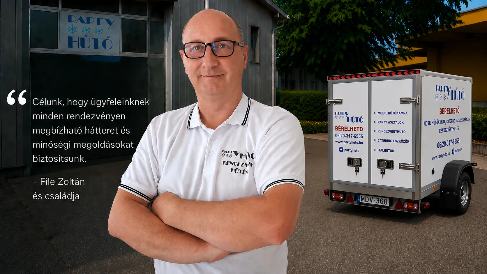 File Zoltán a Party Hűtő bérelhető mobil hűtőkamrái előtt