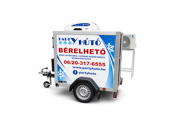 Kis méretű mobil hűtőkamra utánfutón, bérelhető